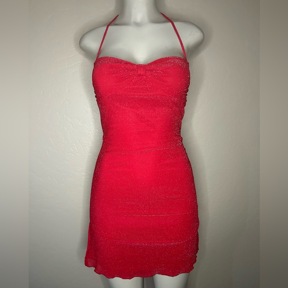 Sparkly Red Halter Dress